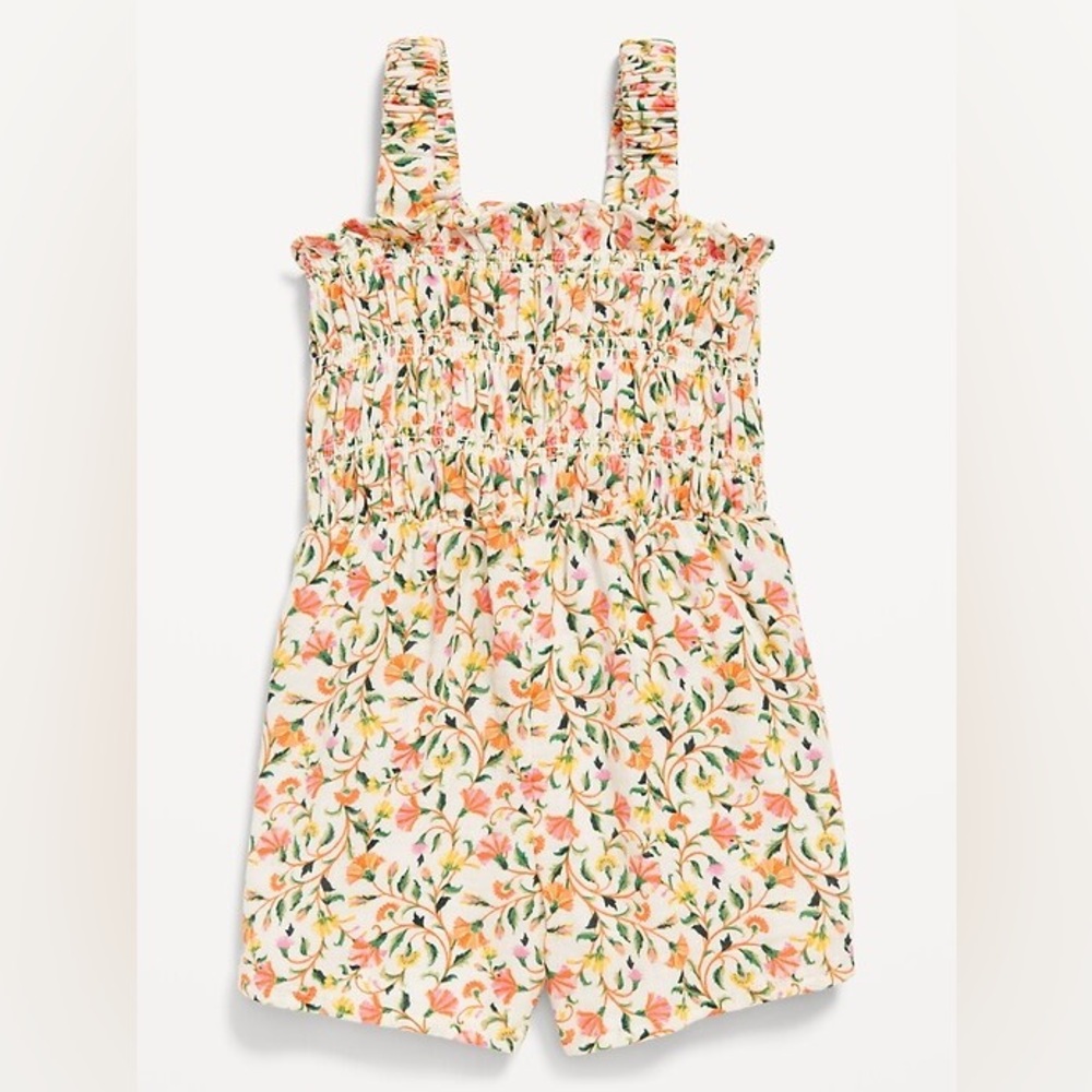Old Navy Floral Smocked Romper in Pink, Green & Yellow